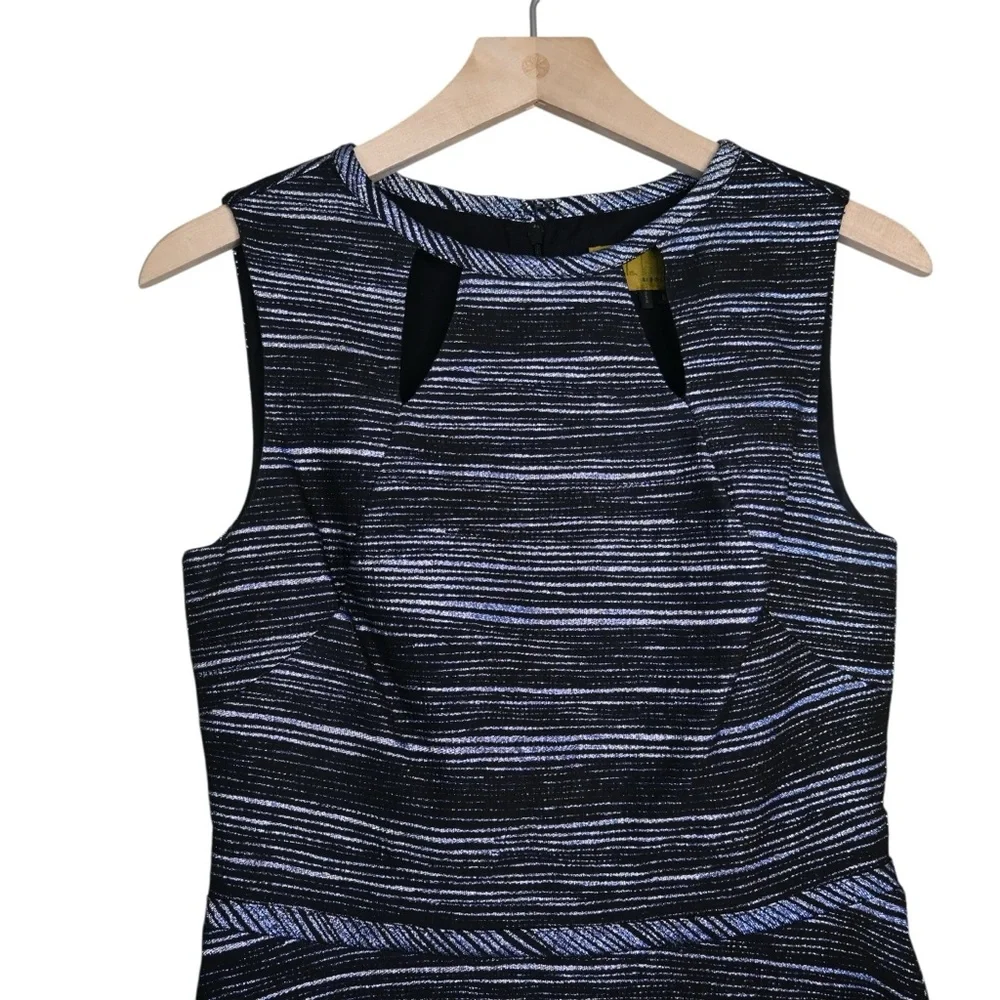 Nicole Miller Women's 6 Metallic Striped Fit & Flare Cutout Lined Dress - Picture 3 of 8